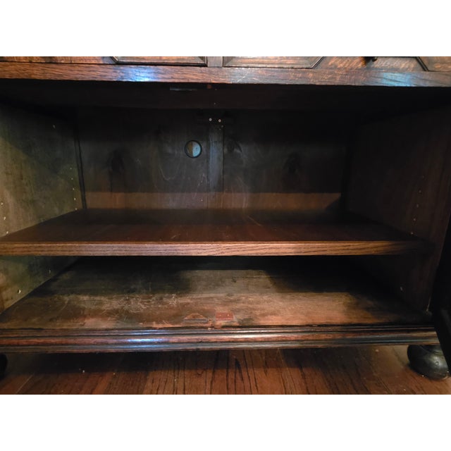 English Gothic Revival Hand-Carved Walnut Sideboard, Original Brass Hardware, 19th Century For Sale - Image 9 of 18
