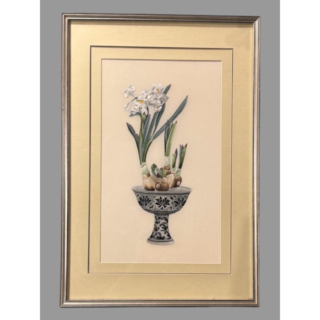 Vintage Chinese Still Life Silk Embroidery Needlework Potted Flower in a Compote For Sale - Image 6 of 6