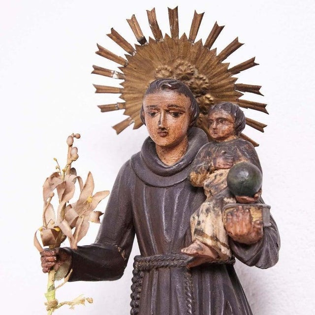 Traditional Saint Figure in Hand-Painted Wood, 1950 For Sale - Image 13 of 14