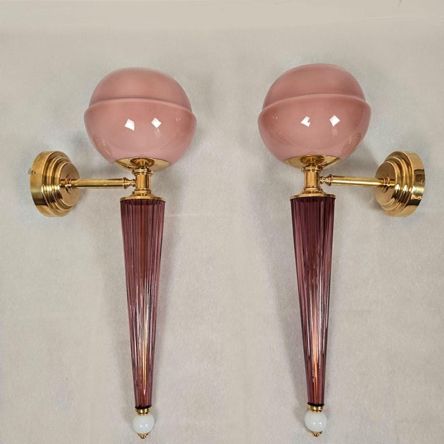 Mid-Century Modern 1990s Mid Century Modern, Purple Murano Glass Sconces For Sale - Image 3 of 13
