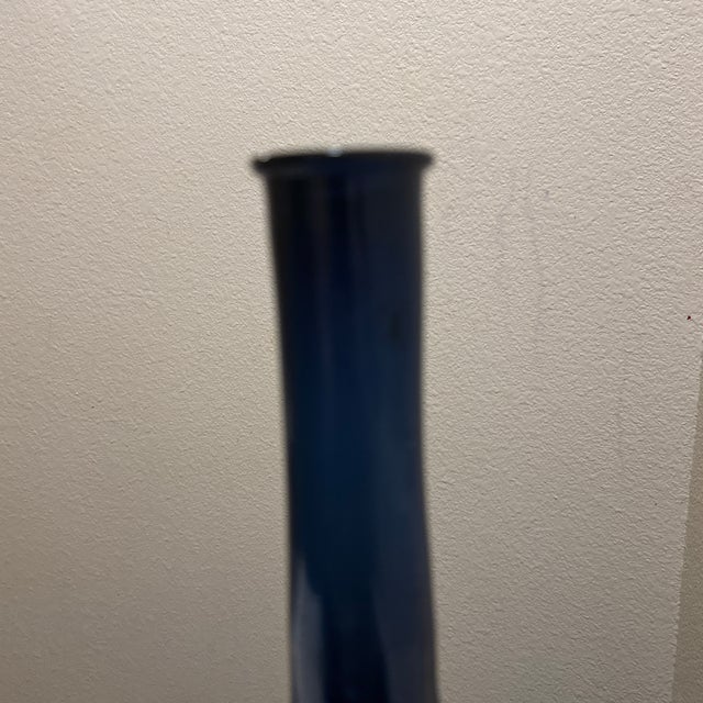 Holmegaard Vintage 1960s Holmegaard Blue Glass Vase Danish Art Glass Bottle For Sale - Image 4 of 4