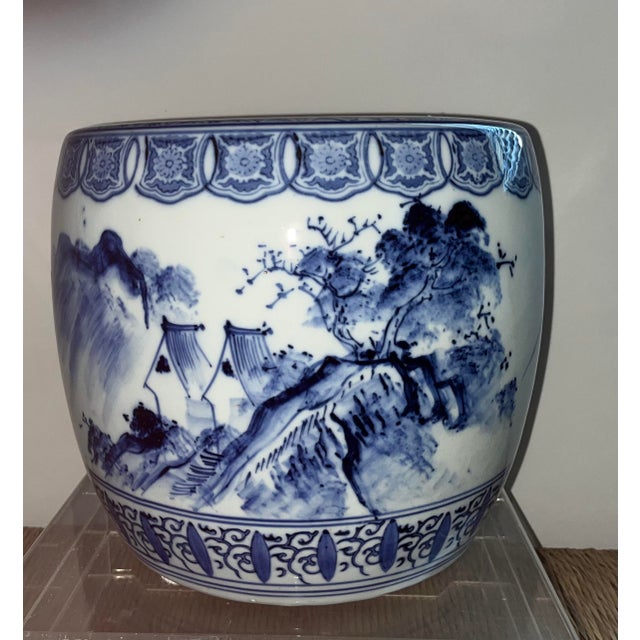 Antique Blue and White Porcelain Hibachi (Charcoal Brazier) Circa 1880-1905 For Sale - Image 14 of 14