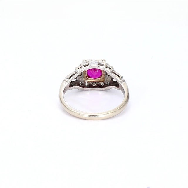 Vintage Platinum Gia Certified Unheated Burmese Ruby Ring With Diamonds - Size 7 For Sale - Image 4 of 6