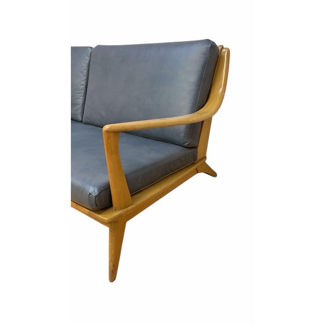 Mid-Century Modern Mid 20th Century Heywood Wakefield Aristocraft Sofa Newly Reupholstered in Leather For Sale - Image 3 of 12