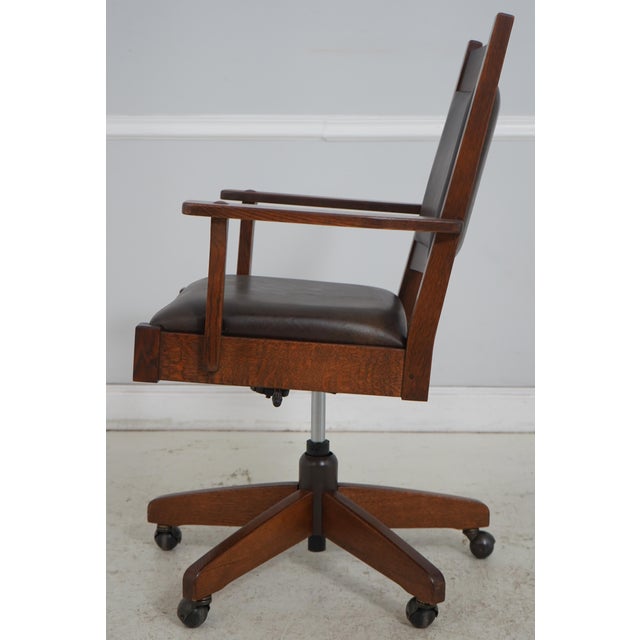 Mission Stickley Mission Oak Leather Desk Chair For Sale - Image 3 of 18