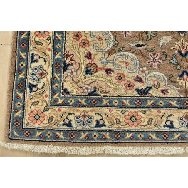 Kashan Rug 3’5” X 4’9” Brown Wool Vintage Traditional Hand-Knotted Carpet For Sale - Image 9 of 12