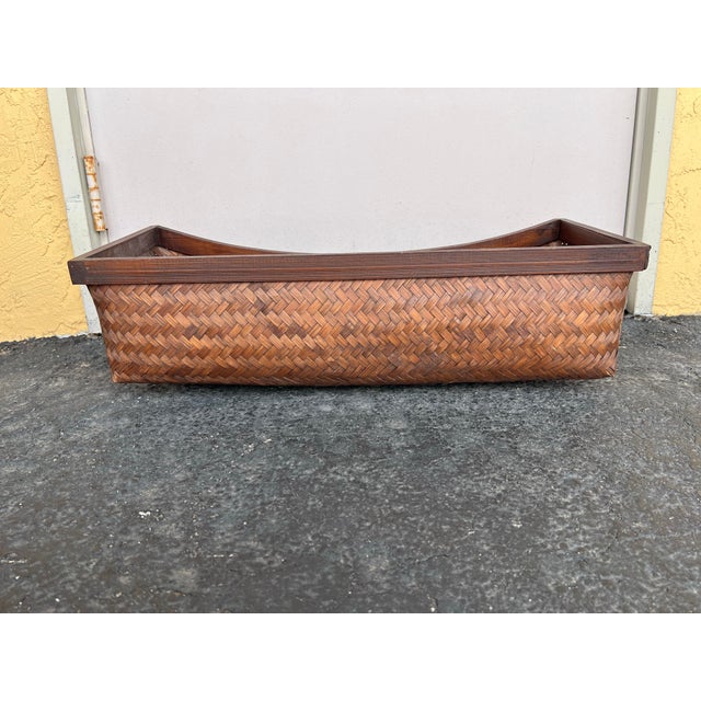 Wood 1950s Large Rectangular Brown Ikebana Basket For Sale - Image 7 of 8