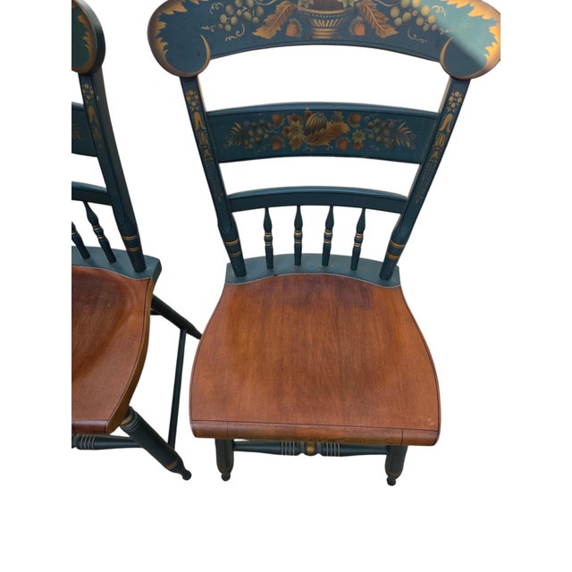 Pair of Vintage Hitchcock Plank Bottom Dining Side Chairs Paint Decorated For Sale - Image 13 of 14