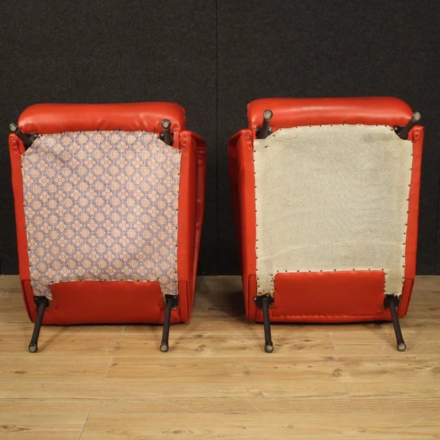 1970s Set of Italian Armchairs in Red Faux Leather, 1970s For Sale - Image 5 of 13