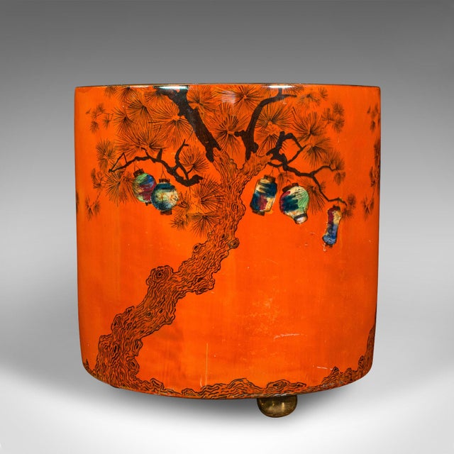 This is an antique decorative jardiniere. An English, lustre glaze ceramic planter with Oriental taste, dating to the...