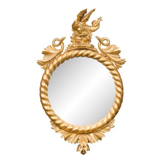 English Carved Giltwood Convex Mirror with Mythical Creatures, circa 1840 For Sale