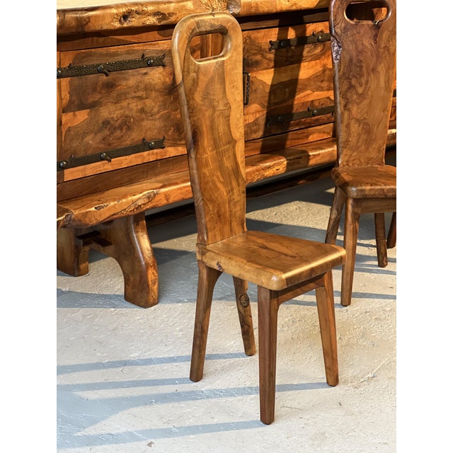 French Sculptural Olive Wood High-Back Chairs in the style of Alexandre Noll, 1960s, Set of 6 For Sale - Image 14 of 15