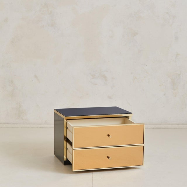 1970s Italian Bronze Mirror + Smoked Glass Nightstand, 1970s - 2 Available For Sale - Image 5 of 11