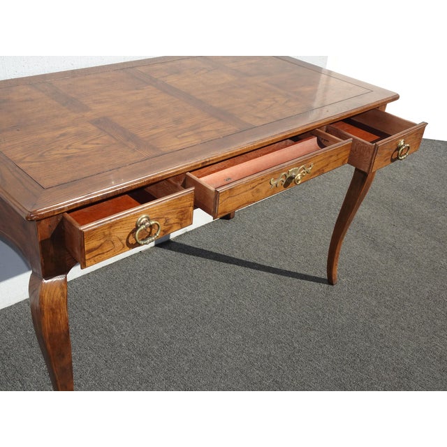 Vintage French Country Henredon Oak Writing Desk W Three Drawers Chairish