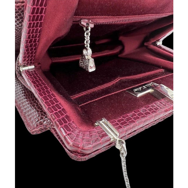 Judith Leiber 1990s Judith Leiber Lizard Skin Brown Burgundy Day Evening Handbag Gem Enamel Vintage For Sale - Image 4 of 12