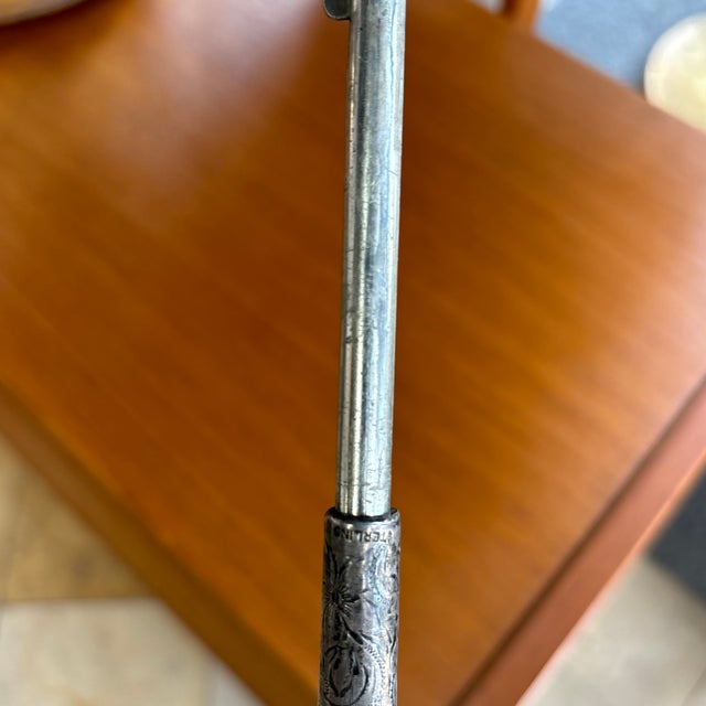 Black Early 20th Century Engraved Sterling Silver Handler Victorian Parasol For Sale - Image 8 of 10