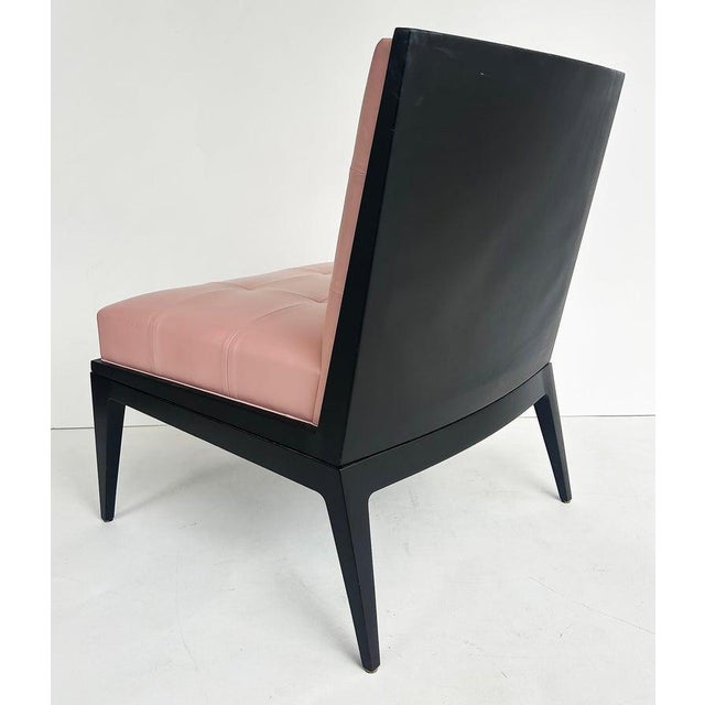 Light Pink Magni Home Plaza Slipper Lounge Chairs, Pink Lambskin Upholstery, Ebonized Wood Finish For Sale - Image 8 of 16