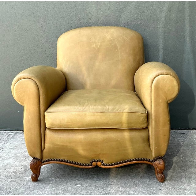 Wood Vintage Ralph Lauren Deco Leather Club Chair For Sale - Image 7 of 12