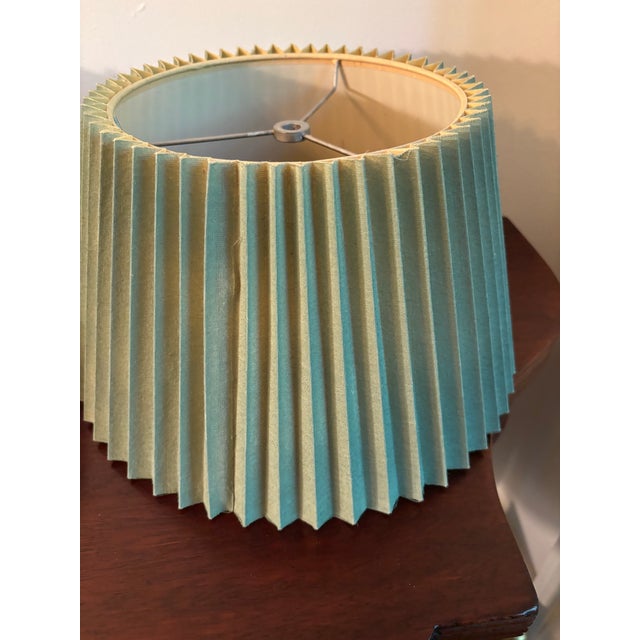 Pair of Green Paper Lampshades. For Sale - Image 4 of 10