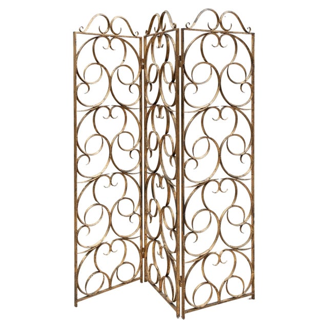 Wrought Iron Decorative Gilt Folding Screen, Italy, 1950s For Sale - Image 9 of 9