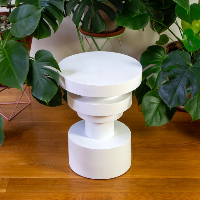 Souda Sass Short Side Table, White, Modern, Wood End Table, Floor Model, Modern Accent Table, Pedestal For Sale - Image 4 of 5