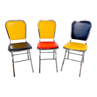 Set of 3 Chrome and Faux Leather Folding Chairs, Elio Zema, Postmodern Italy, 1980s For Sale