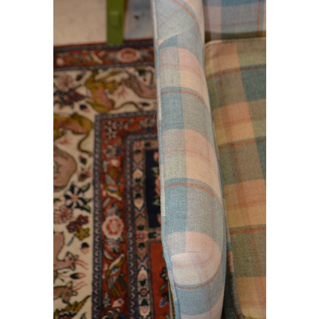 Cornflower Blue Vintage North Hickory Furniture Blue/Tan Plaid Wingback Settee W/ Nail Head Trim For Sale - Image 8 of 18