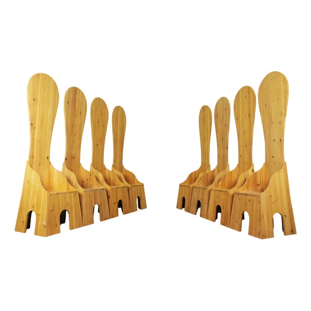 Fratina High Chairs in Pine by Mario Ceroli for Poltronova, 1972, Set of 8 For Sale