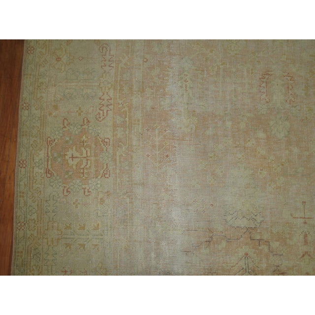 Contemporary Worn Pale Peach Large Antique Turkish Oushak Rug For Sale - Image 3 of 6