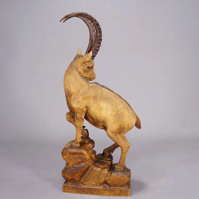 Wooden Carved Ibex and Chamois Sculptures Attr. To Rudolf Heissl Jr. Ca. 1960s For Sale - Image 11 of 12