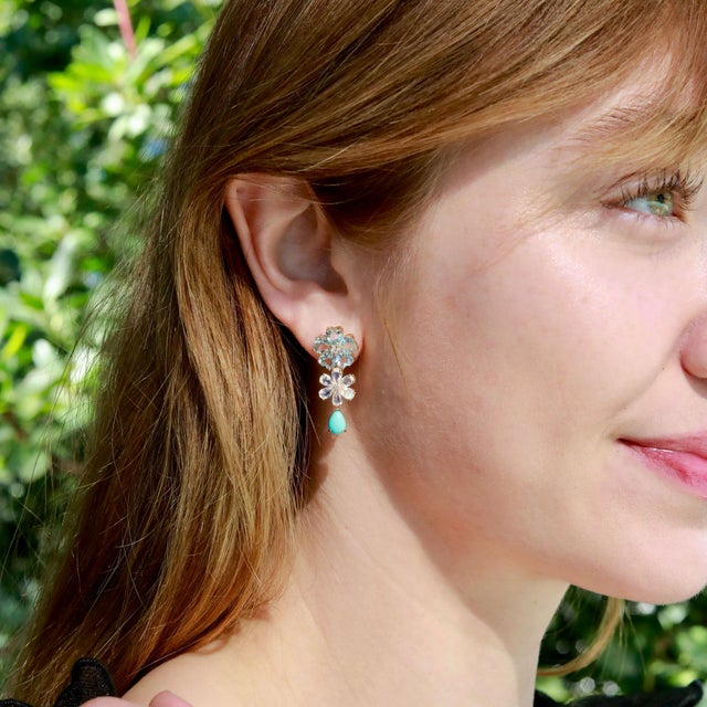 Not Yet Made - Made To Order Nina Zhou 8.48ctw Island Blossoms Aquamarine Moonstone Diamond Turquoise Convertible Drop Earrings For Sale - Image 5 of 9