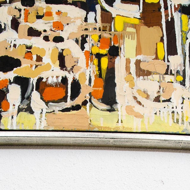 1960s Mid Century Modern Art Abstract Expressionism Painting Brown Tans Yellow Orange For Sale - Image 5 of 12