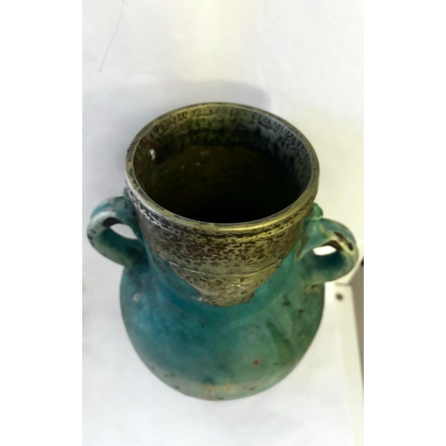 Late 19th-Century Chinese Turquoise-Glazed Wine Jar With Metal Repair For Sale - Image 4 of 6