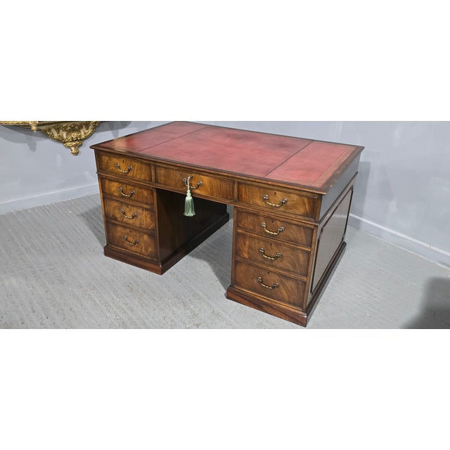 Antique Mahogany Partners Desk, 1910 For Sale - Image 11 of 15