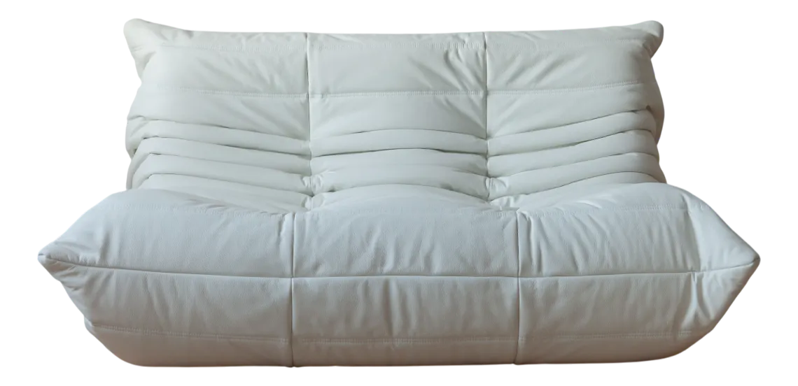 Togo Two-Seat Sofa in White Leather by Michel Ducaroy for Ligne