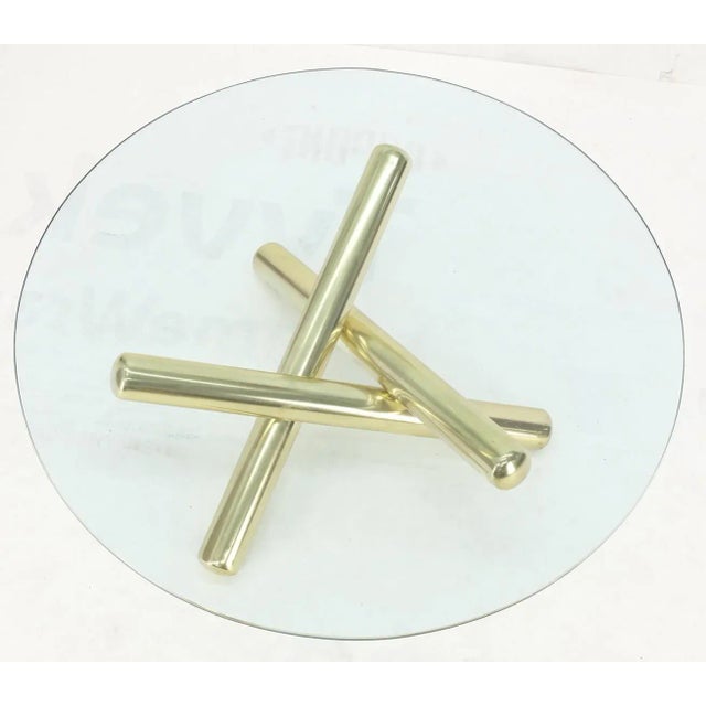 Large Thick Brass Spikes to Form Jack Tripod Base Round Glass Top Coffee Table For Sale - Image 9 of 13