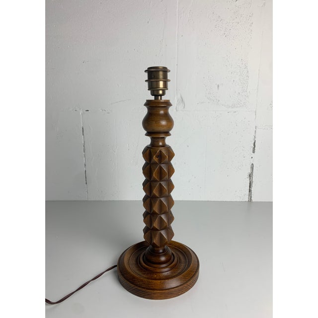 Modern French Brutalist Wood Turned Table Lamp by Charles Dudouyt, 1940s For Sale - Image 3 of 13