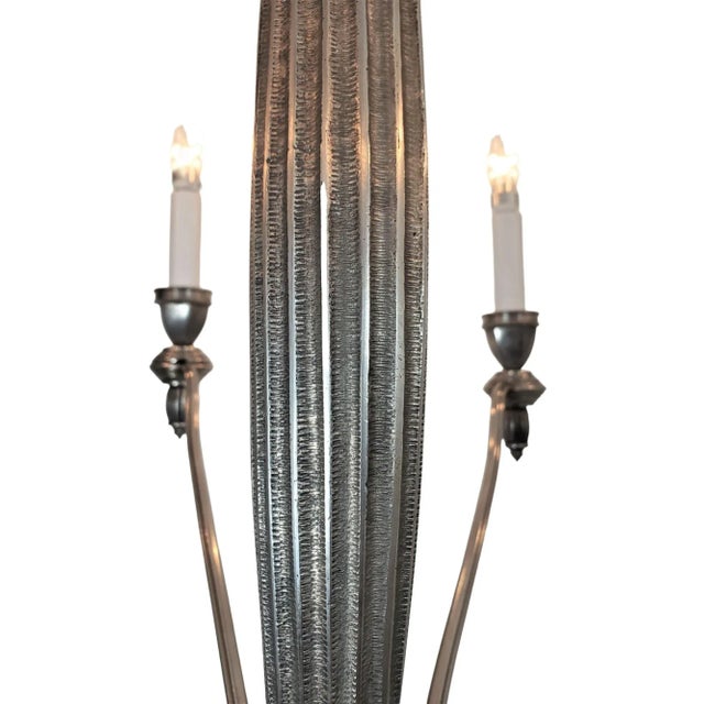 Mid 20th Century French Eight Arm Cast Detailed Nickeled Bronze Chandelier, G.Capon For Sale - Image 10 of 12