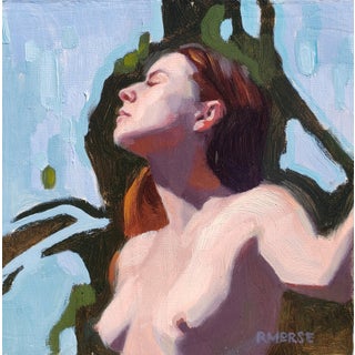 Sunshine by Ryan Morse | Oil Painting of a woman with her eyes closed in natural light For Sale