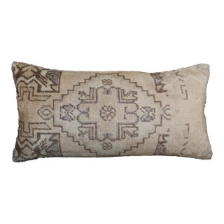 Turkish Handwoven Rug Lumbar Pillow Cover -16'' X 32'' For Sale