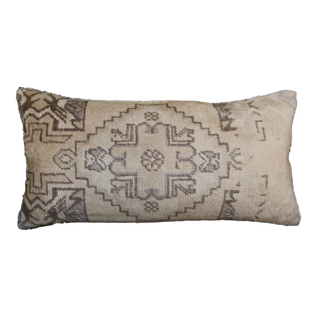 Turkish Handwoven Rug Lumbar Pillow Cover -16'' X 32'' For Sale