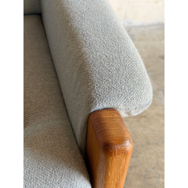 1980s Teak Blue Lounge Chair Fabric Upholstered Armchair Wooden Living Room Seating Denmark 1980s For Sale - Image 5 of 9