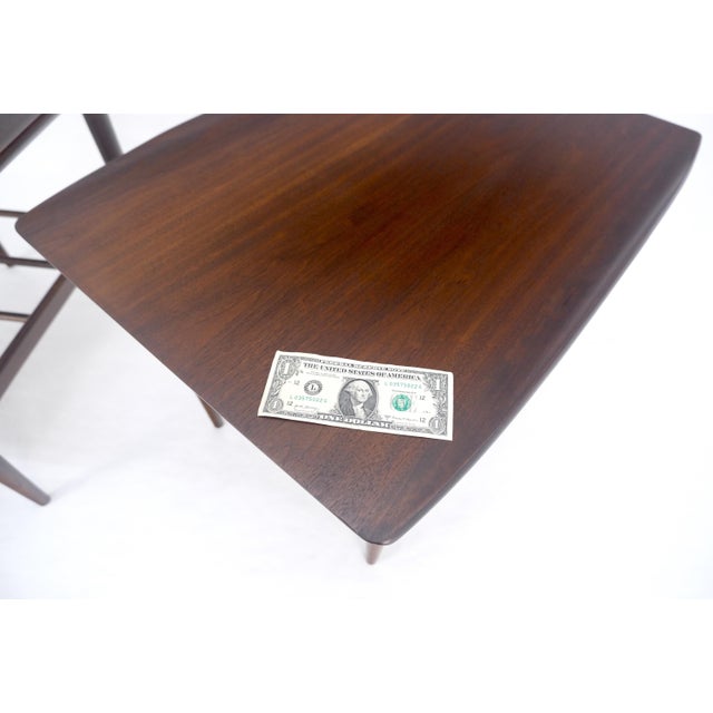 Late 20th Century Pair American Mid Century Modern Walnut Rolled Edges End Side Tables MINT! For Sale - Image 5 of 13