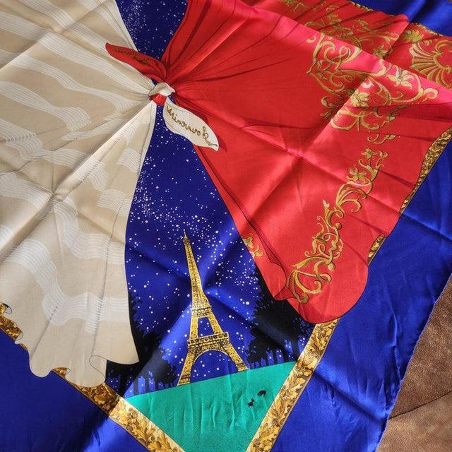 1980s Hermès Silk Scarf Hilton McConnico Souvenirs De Paris Boxed For Sale In San Diego - Image 6 of 13