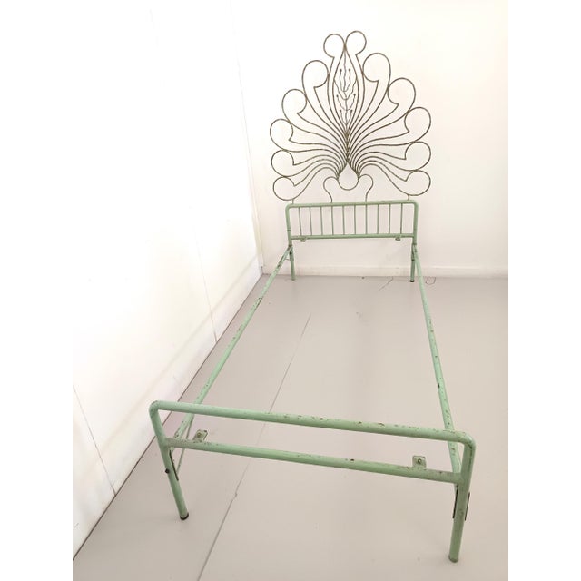 Mid-Century Modern Iron and Brass Single Bed Frame with Headboard, 1950s For Sale - Image 3 of 15