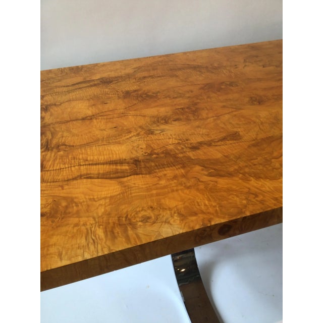 1980s Milo Baughman Style Burl Wood Dining Table / Desk with Chrome Base For Sale - Image 10 of 13