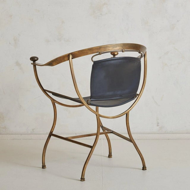 Black Leather + Bronze Pompeii Armchair by Alberto Orlandi, Italy 1980s For Sale In Chicago - Image 6 of 11