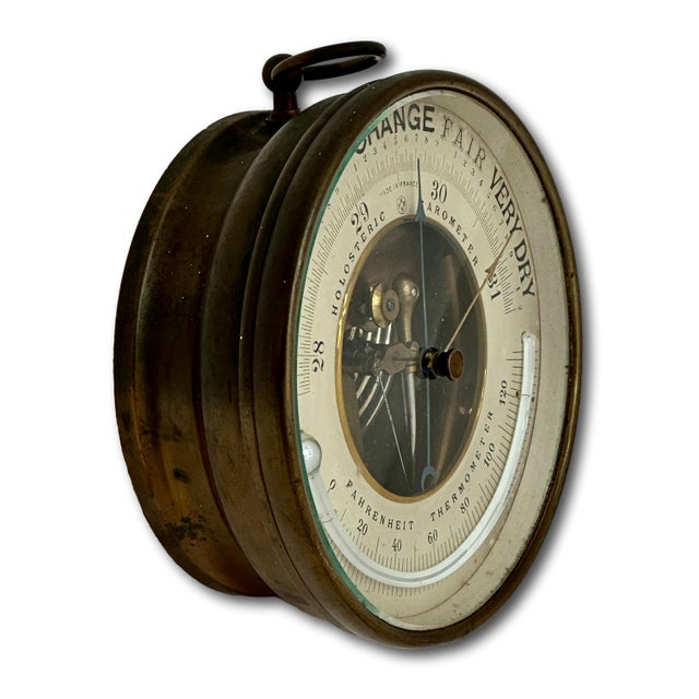Fine Antique Brass Ships Holosteric Barometer & Thermometer by Pertius,Hulot,Bourgeois & Naudet Paris France For Sale - Image 12 of 18