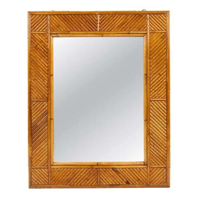 Mid-Century Rattan and Bamboo Wall Mirror attributed to Vivai Del Sud, Italy, 1970s For Sale