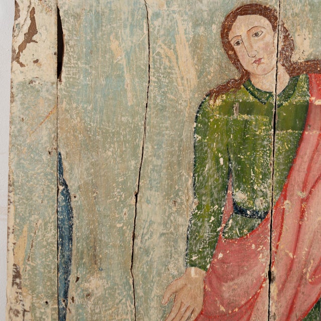 Religious 19th C. Original Oil on Wood Rustic Religious Painting of St.John the Evangelist For Sale - Image 3 of 13